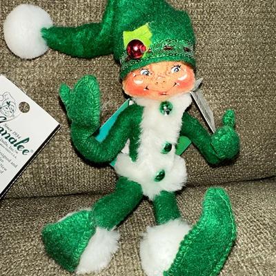 59 ANNALEE DOLLS 3 XMAS CANDLELIGHT GREEN RIBBON ELF ORNAMENT