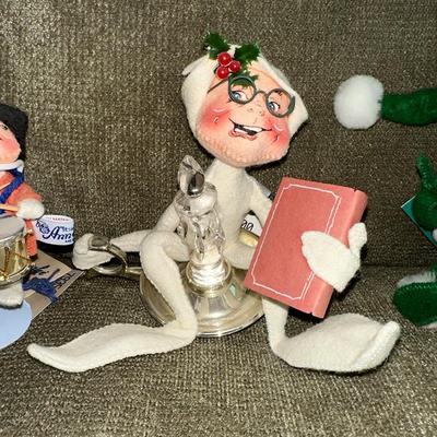 59 ANNALEE DOLLS 3 XMAS CANDLELIGHT GREEN RIBBON ELF ORNAMENT