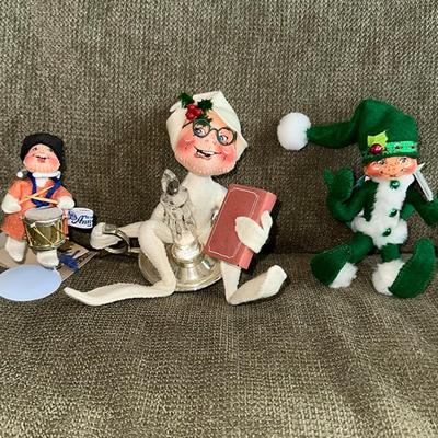 59 ANNALEE DOLLS 3 XMAS CANDLELIGHT GREEN RIBBON ELF ORNAMENT