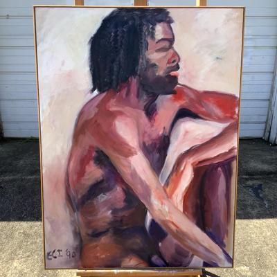 132 Nude Black Man "Fort Mason" 1990 Oil on Canvas by Ellen Into