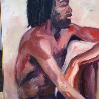 132 Nude Black Man "Fort Mason" 1990 Oil on Canvas by Ellen Into