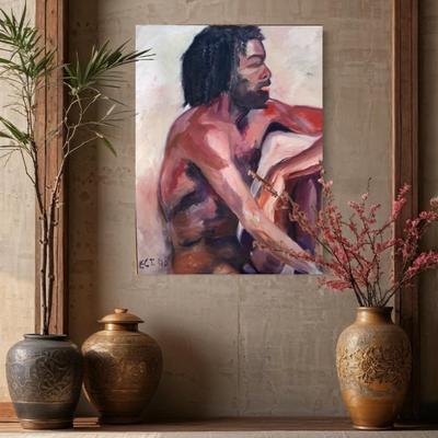 132 Nude Black Man "Fort Mason" 1990 Oil on Canvas by Ellen Into