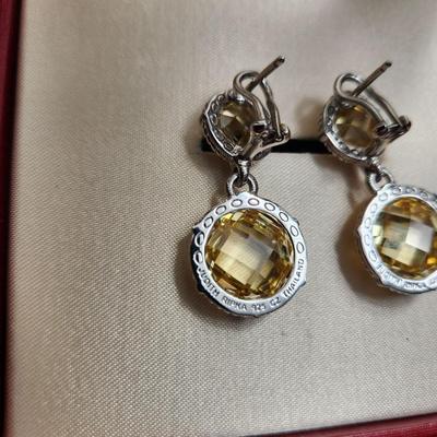 Judith Ripka Sterling Silver Yellow Cz Earrings