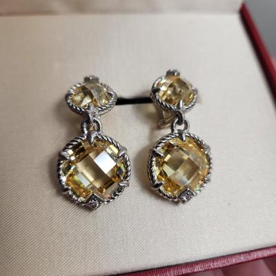 Judith Ripka Sterling Silver Yellow Cz Earrings
