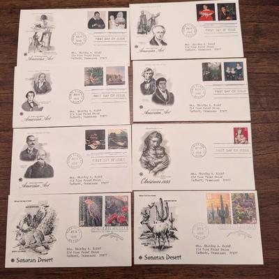 15 - 1990's First Day Issue Envelopes & Display Cards Some Include American Art & Christmas Lot 6
