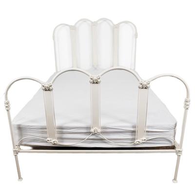 1163 Antique White Painted Iron Bed