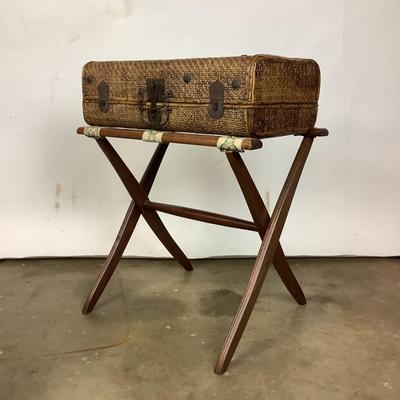 1168 Vintage Wicker Suitcase with Luggage Stand