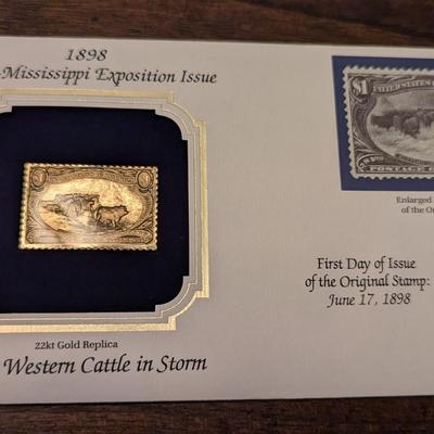 First Day Issue Benjamin Franklin & Trans Mississippi Exposition 22K Gold Replica Envelopes
