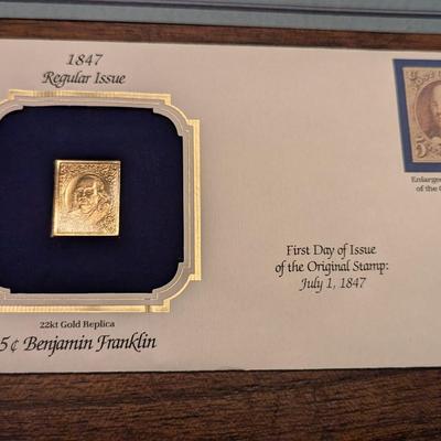 First Day Issue Benjamin Franklin & Trans Mississippi Exposition 22K Gold Replica Envelopes