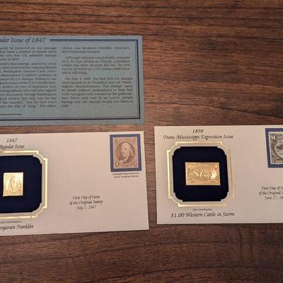 First Day Issue Benjamin Franklin & Trans Mississippi Exposition 22K Gold Replica Envelopes