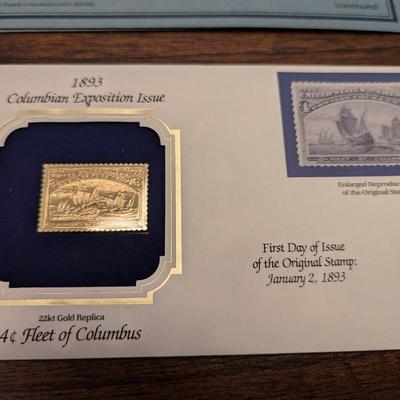 First Day Issue Colombian Exposition Issue 22K Gold Replica Envelopes