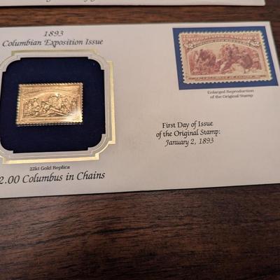 First Day Issue Colombian Exposition Issue 22K Gold Replica Envelopes