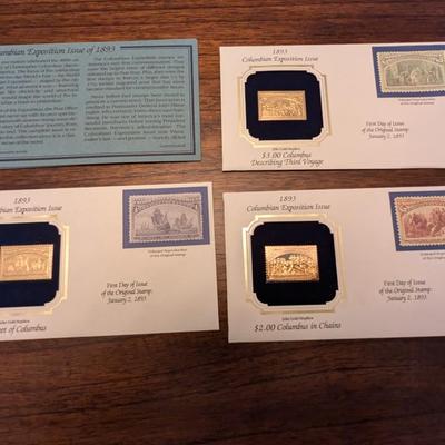 First Day Issue Colombian Exposition Issue 22K Gold Replica Envelopes