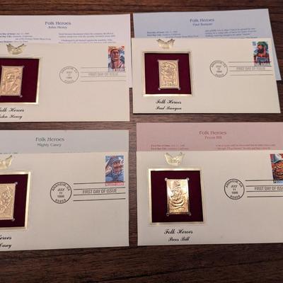 First Day Issue Folk Heroes 22K Gold Replica Envelopes