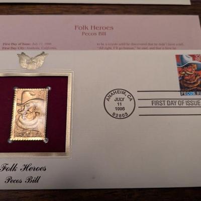 First Day Issue Folk Heroes 22K Gold Replica Envelopes