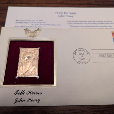 First Day Issue Folk Heroes 22K Gold Replica Envelopes