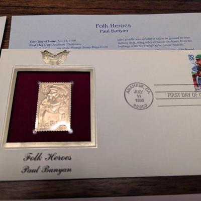 First Day Issue Folk Heroes 22K Gold Replica Envelopes