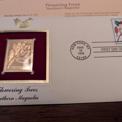 First Day Issue Flowering Trees 22K Gold Replica Envelopes