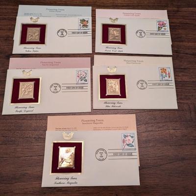 First Day Issue Flowering Trees 22K Gold Replica Envelopes