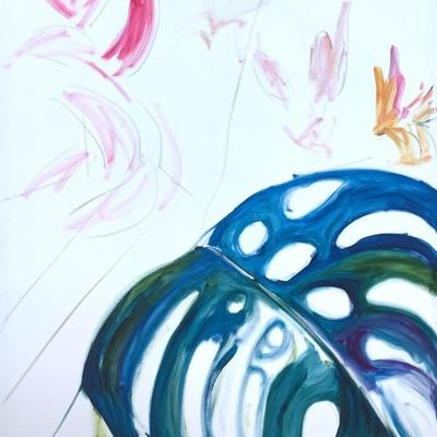 137 Monstera Leaf Oil on Canvas by Ellen Into