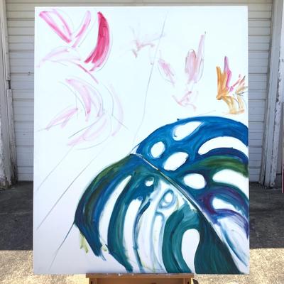 137 Monstera Leaf Oil on Canvas by Ellen Into