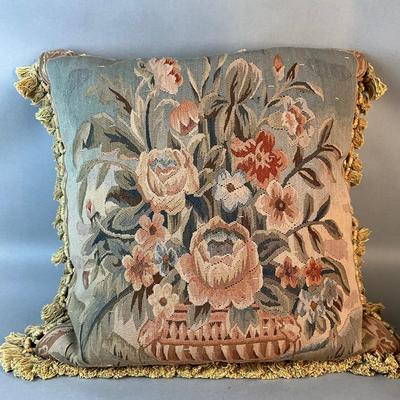 1173 Vintage Aubusson French Needlepoint Down Pillow