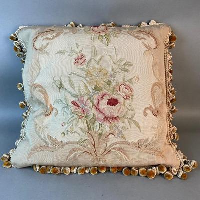 1256 Vintage French Aubusson Needlepoint Down Pillow