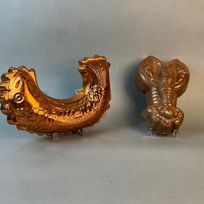 1175 Pair of Two Copper Molds Fish & Lobster