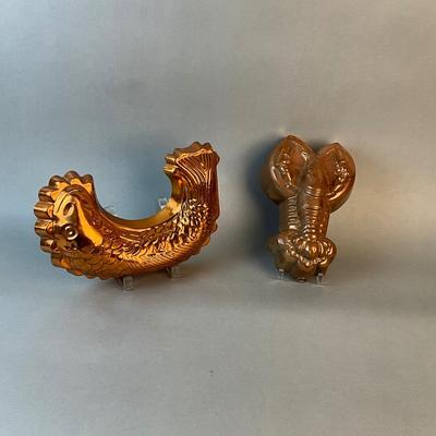 1175 Pair of Two Copper Molds Fish & Lobster
