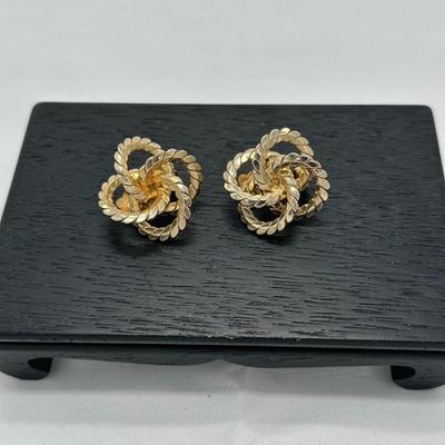 Vintage Coro Rope knotted Earrings Gold Tone