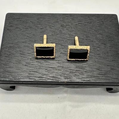 Men's Cufflinks 14K Yellow Gold Finish Lab Created Black Diamond