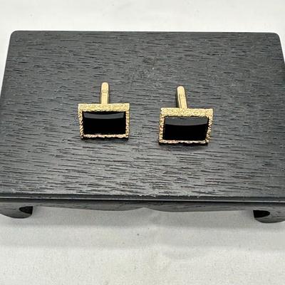 Men's Cufflinks 14K Yellow Gold Finish Lab Created Black Diamond