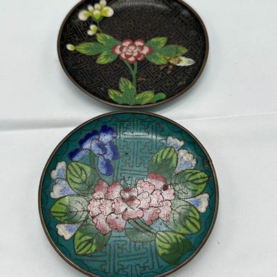 Pair of Blue Cloisonne 4 inch dish plates