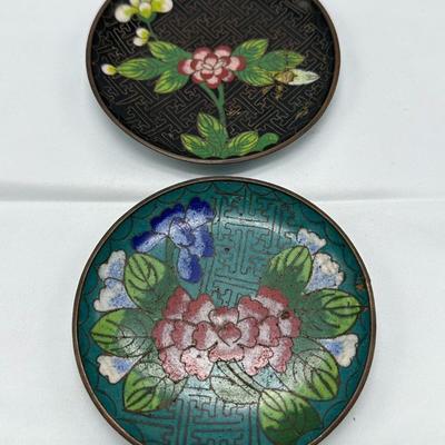 Pair of Blue Cloisonne 4 inch dish plates