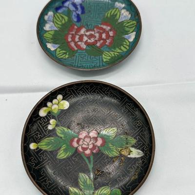 Pair of Blue Cloisonne 4 inch dish plates