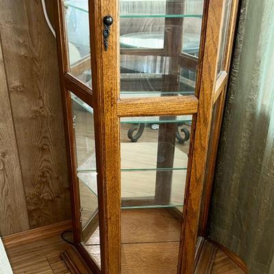 65 CURIO CABINET 3 SIDED OAK & GLASS 73" TALL