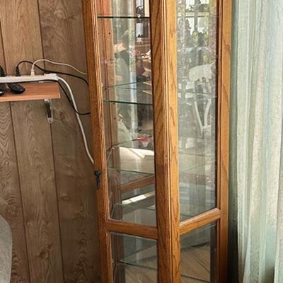 65 CURIO CABINET 3 SIDED OAK & GLASS 73" TALL