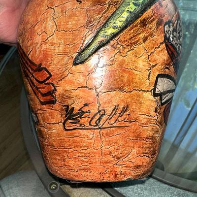 68 MEXICAN WIND GOD & LIZARD VASE ARTIST SIGNED 8"