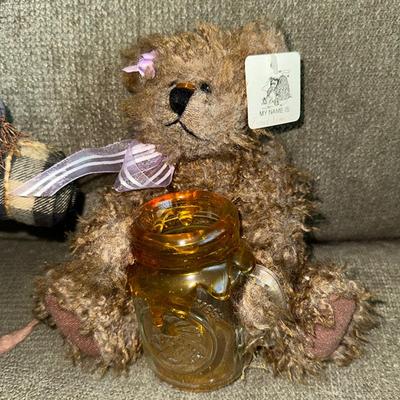 70 BEN TWIG SELF SITTER PLUSH + FANCY FRANCIE BEAR WITH HONEY JAR