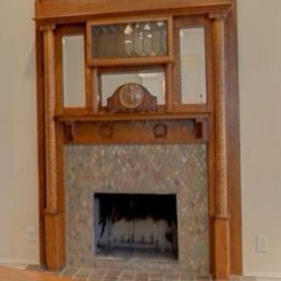 *Dismantled* Antique Tigerwood Fireplace Mantle with Curio