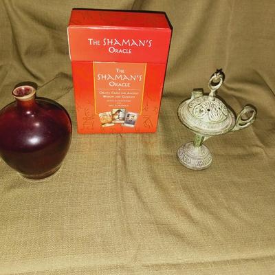 THE SHAMAN'S ORACLE CARD DECK, INCENSE BURNER AND BUD VASE