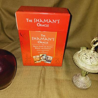THE SHAMAN'S ORACLE CARD DECK, INCENSE BURNER AND BUD VASE