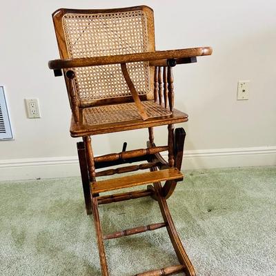Vintage Convertible Child's High Chair Turns Into Rocking Chair