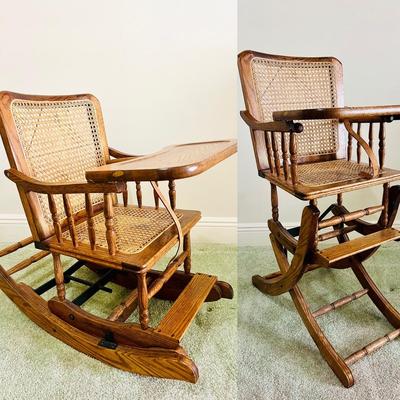 Vintage Convertible Child's High Chair Turns Into Rocking Chair