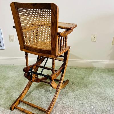 Vintage Convertible Child's High Chair Turns Into Rocking Chair