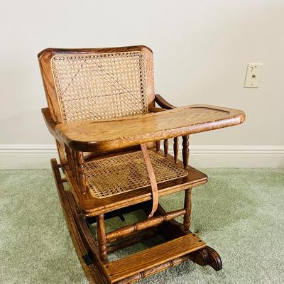 Vintage Convertible Child's High Chair Turns Into Rocking Chair