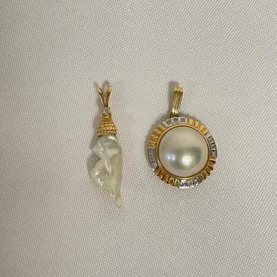 Two Diamond & Pearl Pendants (ST-SS)