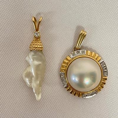 Two Diamond & Pearl Pendants (ST-SS)