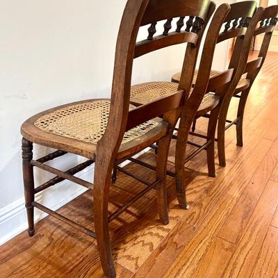 Three Maple (?) Wood Cane Bottom Chairs