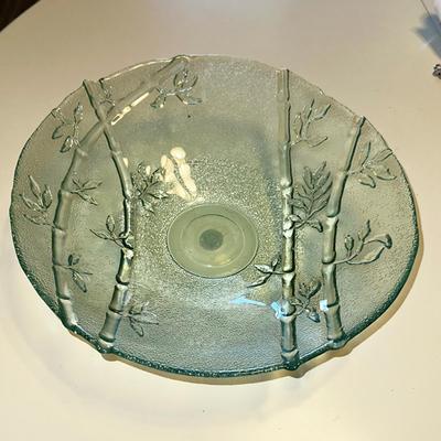 74 NEW GREEN GLASS 12" SALAD BOWL RECYCLED MADE SPAIN